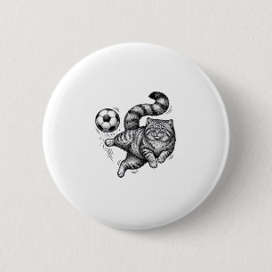 Vintage Engraving Cat Soccer Kick Shirt Design (4) 2 Inch Round Button