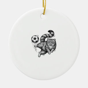 Vintage Engraving Cat Soccer Kick Shirt Design (4) Ceramic Ornament