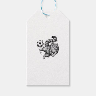 Vintage Engraving Cat Soccer Kick Shirt Design (4) Gift Tags