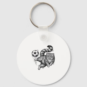 Vintage Engraving Cat Soccer Kick Shirt Design (4) Keychain
