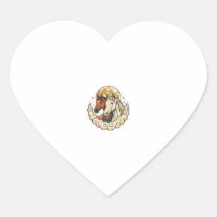 Vintage Engraving Cosmic Horses Moon Artwork Heart Sticker
