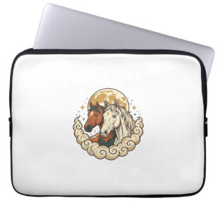 Vintage Engraving Cosmic Horses Moon Artwork Laptop Sleeve