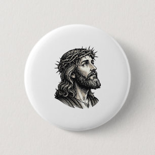 Vintage Engraving Crown of Thorns Portrait Design_ 2 Inch Round Button