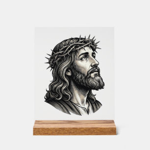 Vintage Engraving Crown of Thorns Portrait Design_ Acrylic Sign