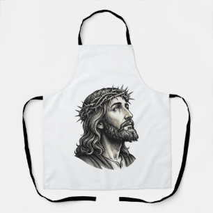 Vintage Engraving Crown of Thorns Portrait Design_ Apron