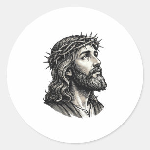 Vintage Engraving Crown of Thorns Portrait Design_ Classic Round Sticker