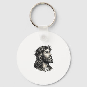 Vintage Engraving Crown of Thorns Portrait Design_ Keychain