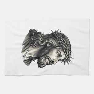 Vintage Engraving Crown of Thorns Portrait Design_ Kitchen Towel