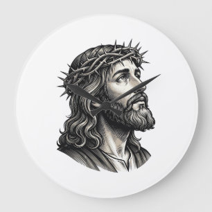 Vintage Engraving Crown of Thorns Portrait Design_ Large Clock