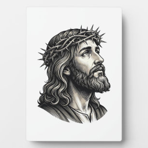 Vintage Engraving Crown of Thorns Portrait Design_ Plaque