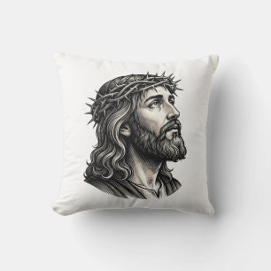 Vintage Engraving Crown of Thorns Portrait Design_ Throw Pillow