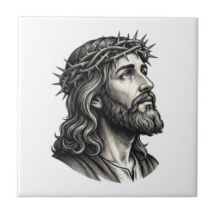 Vintage Engraving Crown of Thorns Portrait Design_ Tile