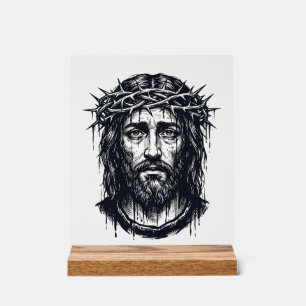 Vintage Engraving Crown of Thorns Sacred Portrait Acrylic Sign