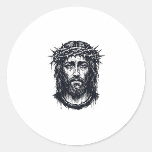 Vintage Engraving Crown of Thorns Sacred Portrait Classic Round Sticker