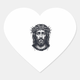 Vintage Engraving Crown of Thorns Sacred Portrait Heart Sticker