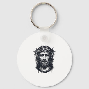 Vintage Engraving Crown of Thorns Sacred Portrait Keychain