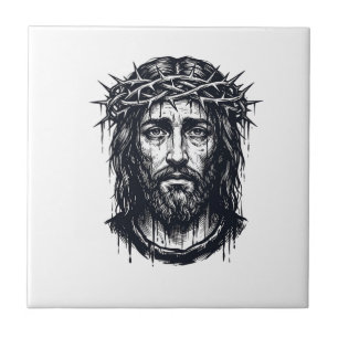 Vintage Engraving Crown of Thorns Sacred Portrait Tile
