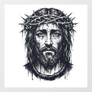 Vintage Engraving Crown of Thorns Sacred Portrait Window Cling