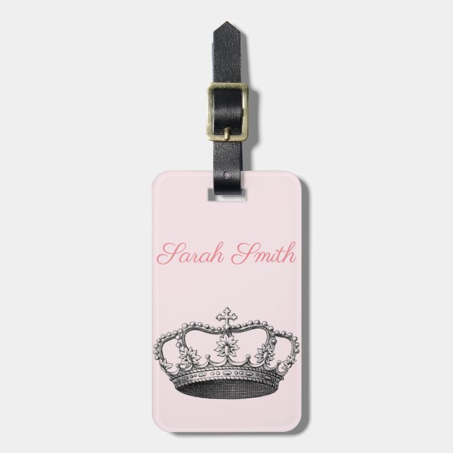 Vintage Engraving Crown Personnalised Luggage Tag (Front Vertical)