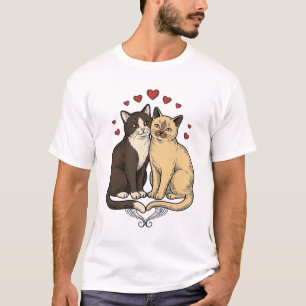 Vintage Engraving Cute Cat Couple Love Design_1 T-Shirt
