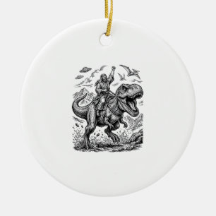 Vintage Engraving Dinosaur Rider Graphic Tee_1 Ceramic Ornament