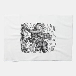 Vintage Engraving Dinosaur Rider Graphic Tee_1 Kitchen Towel