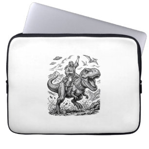 Vintage Engraving Dinosaur Rider Graphic Tee_1 Laptop Sleeve