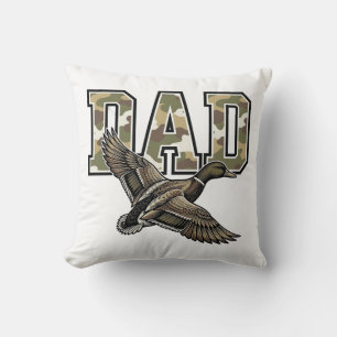 Vintage Engraving Duck Dad Camo Vector Shirt Desig Throw Pillow