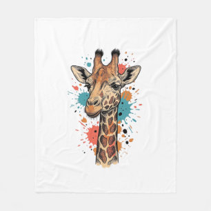 Vintage Engraving Giraffe Art White Shirt Design ( Fleece Blanket