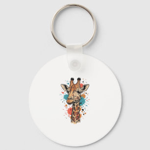 Vintage Engraving Giraffe Art White Shirt Design ( Keychain