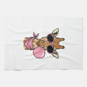 Vintage Engraving Giraffe Bubblegum Vector Design_ Kitchen Towel
