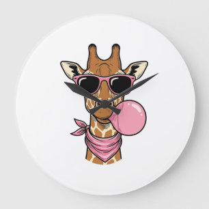 Vintage Engraving Giraffe Bubblegum Vector Design_ Large Clock