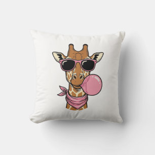 Vintage Engraving Giraffe Bubblegum Vector Design_ Throw Pillow