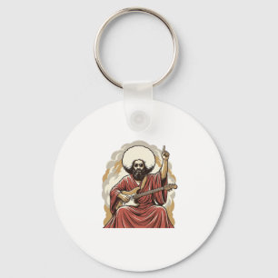 Vintage Engraving Guitarist Vector Art Shirt_1 Keychain
