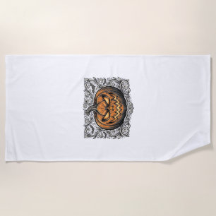 Vintage Engraving Halloween Pumpkin Shirt Design_1 Beach Towel