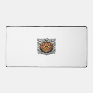 Vintage Engraving Halloween Pumpkin Shirt Design_1 Desk Mat