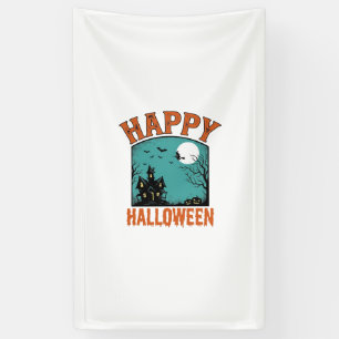 Vintage Engraving Happy Halloween Haunted House De Banner