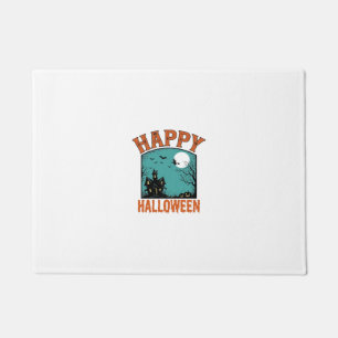 Vintage Engraving Happy Halloween Haunted House De Doormat