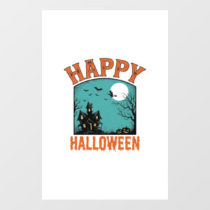 Vintage Engraving Happy Halloween Haunted House De Window Cling
