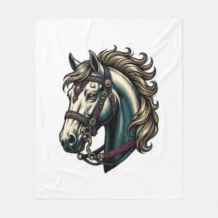 Vintage Engraving Horse Head Vector Fleece Blanket