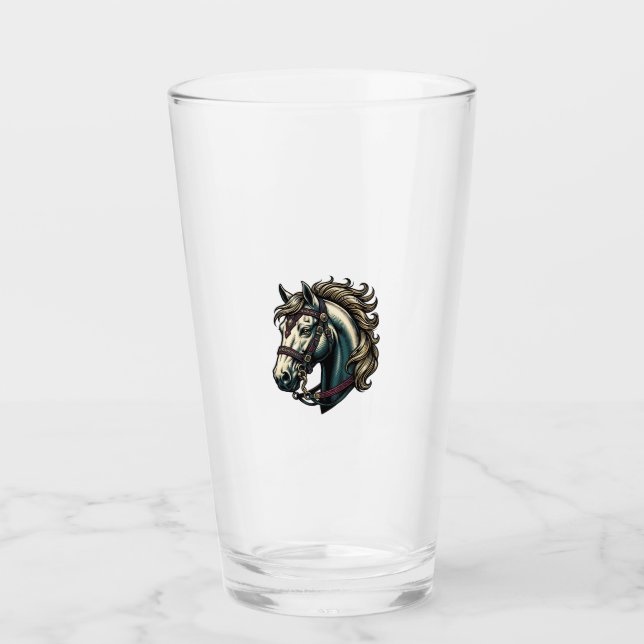 Vintage Engraving Horse Head Vector Glass (Front)