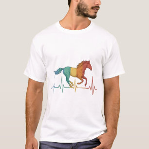 Vintage Engraving Horse Heartbeat Vector Design T-Shirt