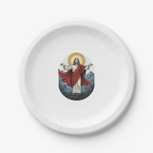 Vintage Engraving Jesus Mountain Shirt Paper Plate