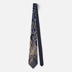 Vintage Engraving Kraken Sea Monster Dark Nautical Tie