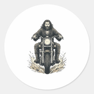 Vintage Engraving Motorcycle Rider Vector Design_1 Classic Round Sticker