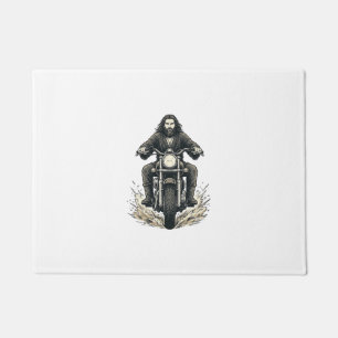 Vintage Engraving Motorcycle Rider Vector Design_1 Doormat