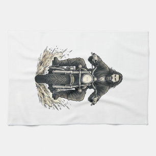 Vintage Engraving Motorcycle Rider Vector Design_1 Kitchen Towel