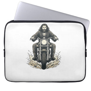 Vintage Engraving Motorcycle Rider Vector Design_1 Laptop Sleeve