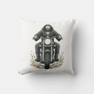 Vintage Engraving Motorcycle Rider Vector Design_1 Throw Pillow