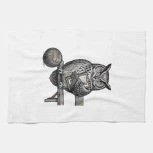 Vintage Engraving Owl Soccer Coach Shirt Design_1 Kitchen Towel